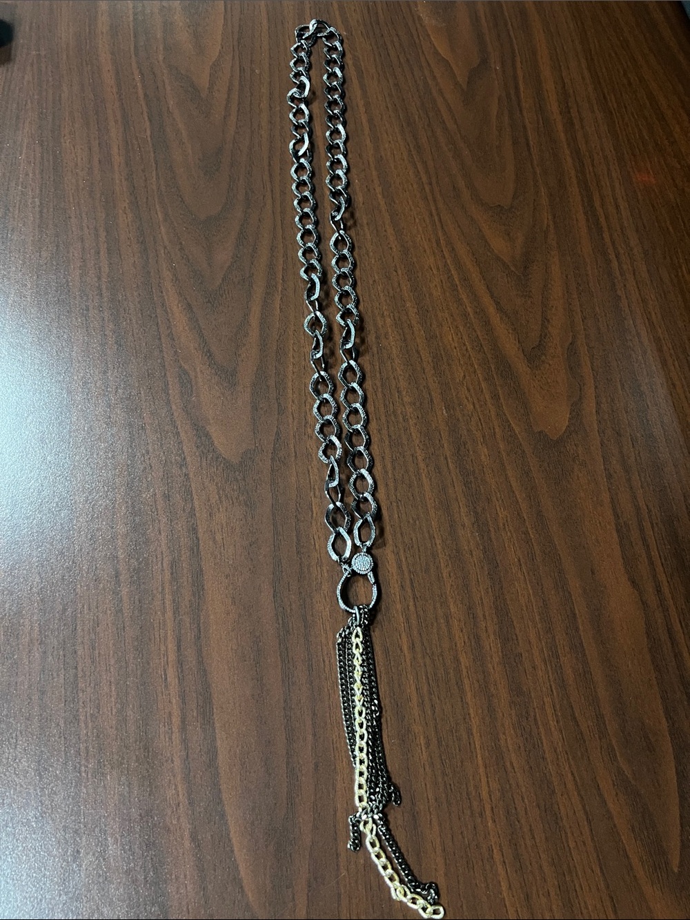 NWOT Material Girl Black and Gold Layered Chain Necklace with Tassel